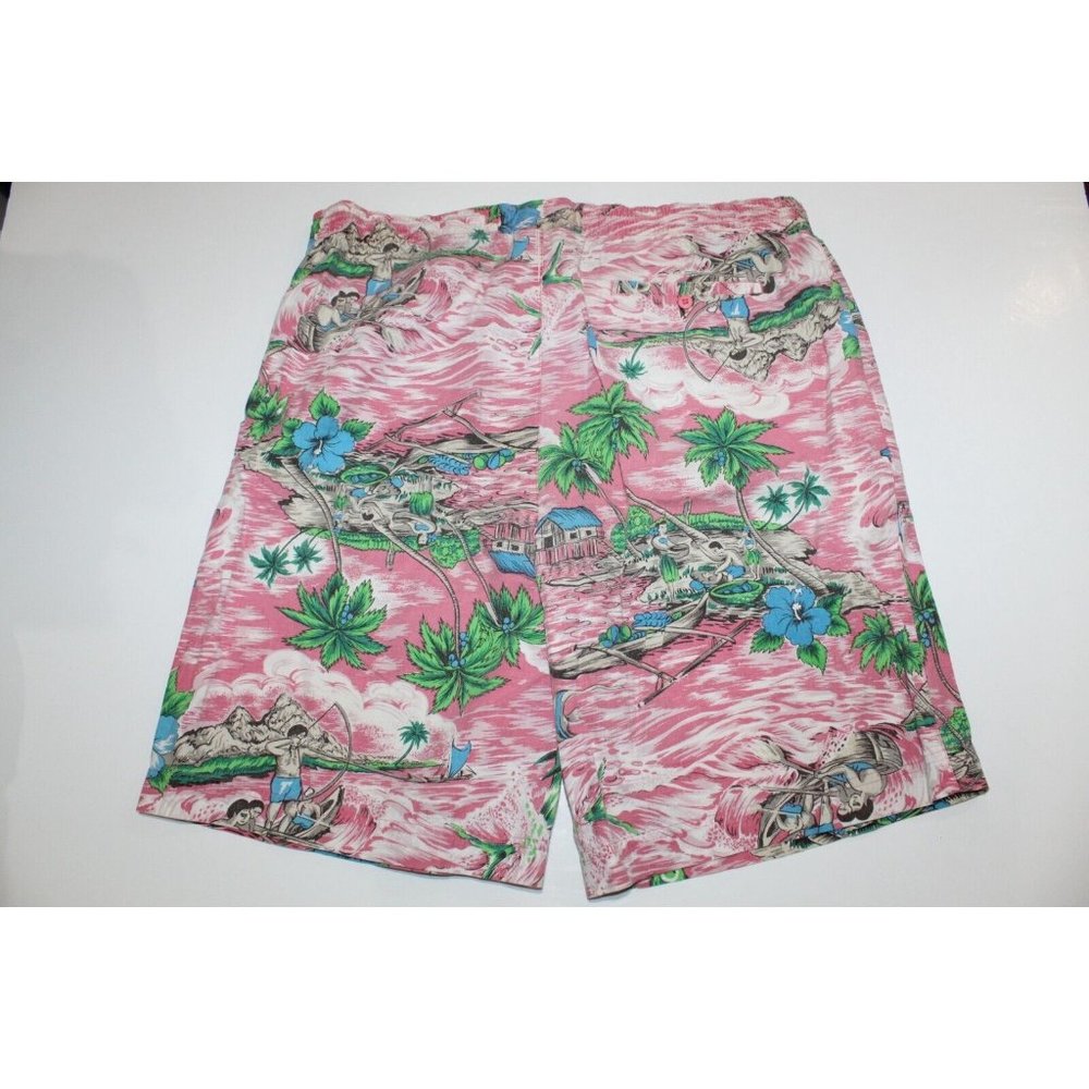 Vintage Hawaiian 80s Cotton Shorts Hunter Hibiscus Floral Pink RARE 8" Inseam 38